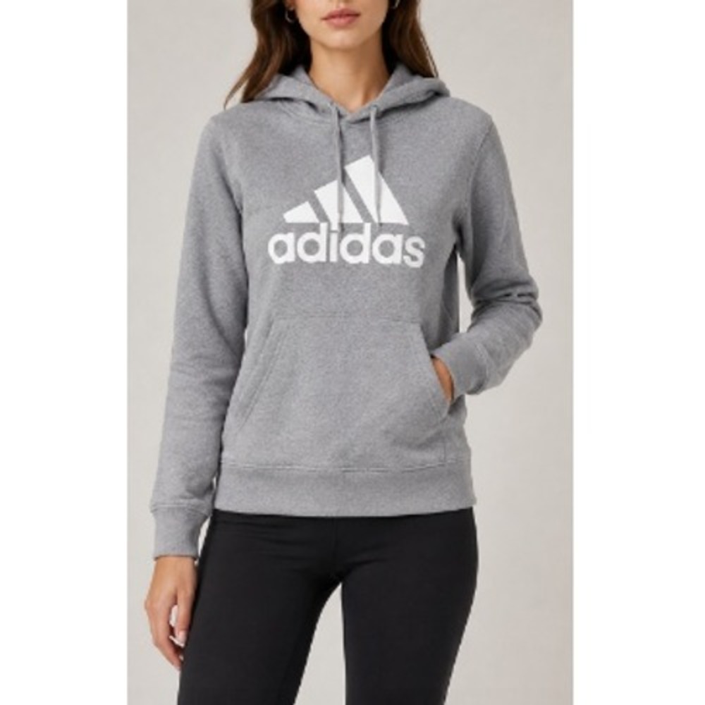 Adidas Women's Medium‎ Grey Heather Big Logo Fleece Regular Hoodie Size S NWT